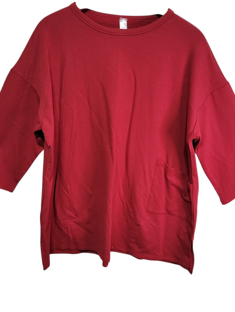 Gilmour Red Solid Knit Tunic Top Crew Neck 3/4 Sleeve One Size Pocket New